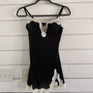 Y2K Style Coquette Victorias Secret Black White Mini Slip 34C
